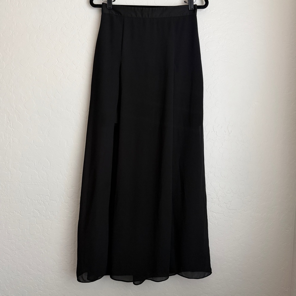 Bardot Women's Maxi Chiffon Basic Sheer Long Skirt Slit Black Sz 6